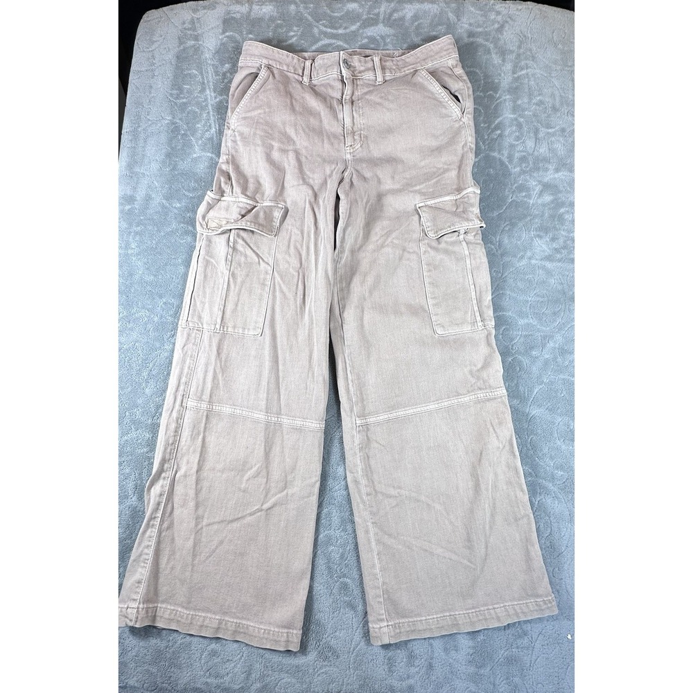 American Eagle Mid Rise Baggy Wide Leg Cargo Pants Utility Tan Womens 12 Skater